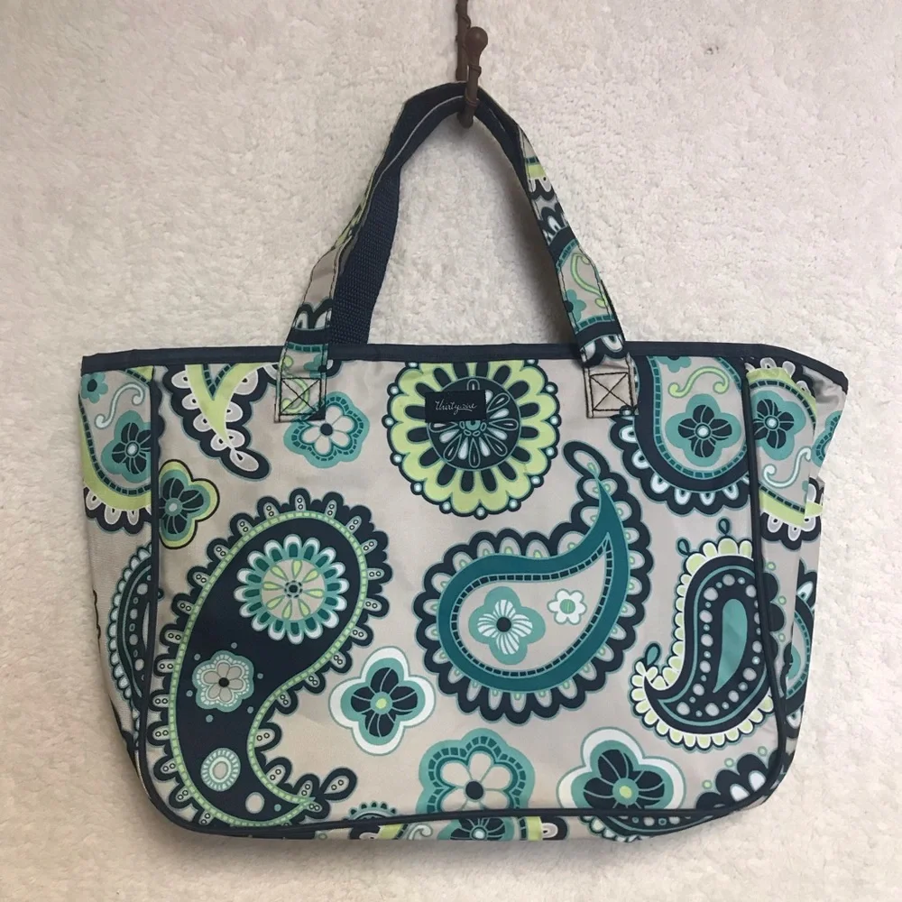 thirty-one Paisley Tote in Teal, Navy & Cream